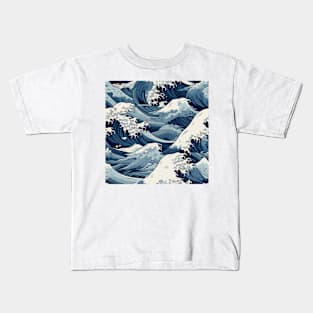 Ephemeral Crests: Hokusai Waves Reimagined Kids T-Shirt